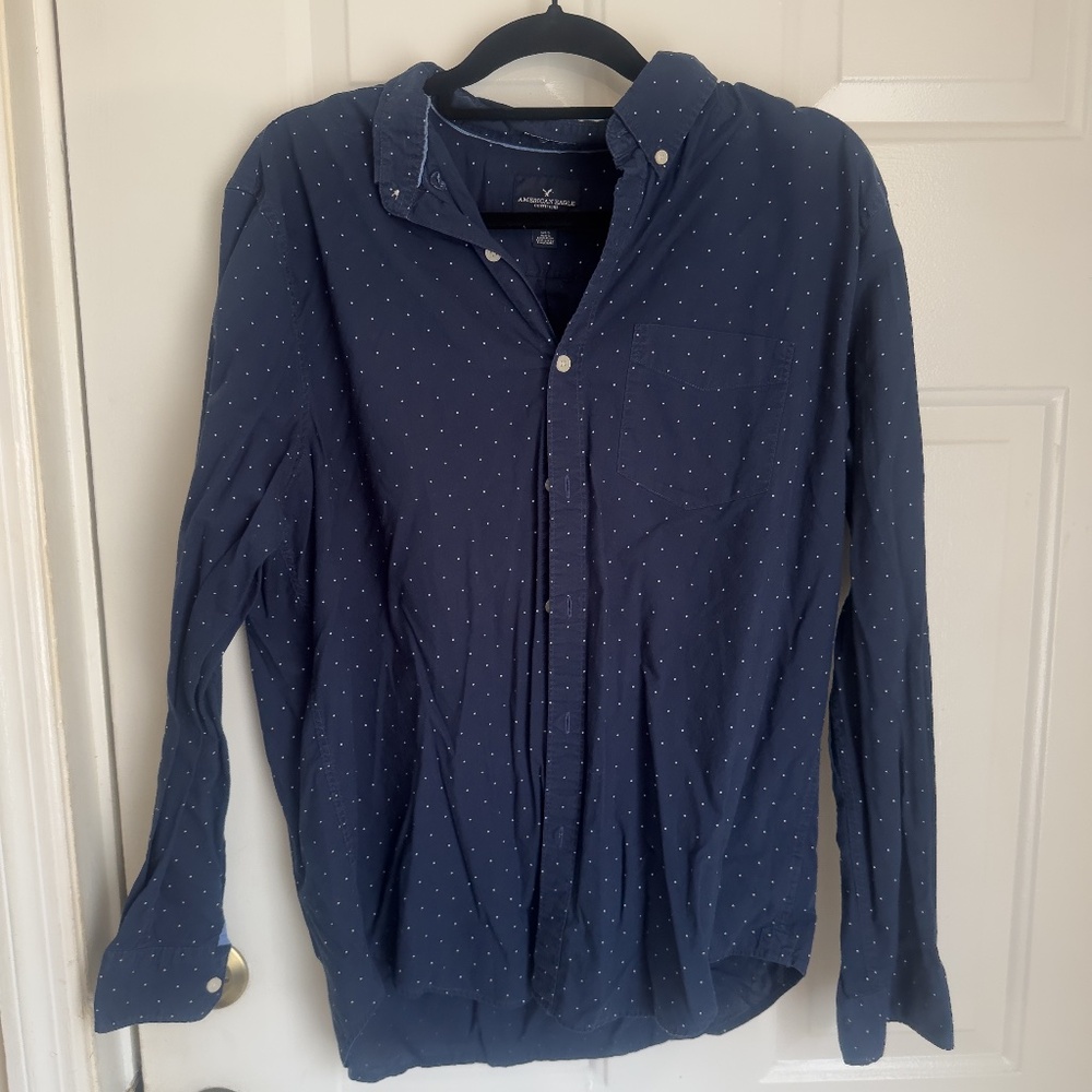 Large Blue With Polka Dots Button Down